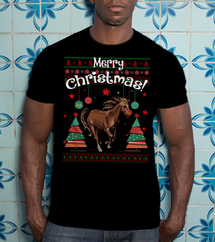 Merry Christmas Funny Horse Holiday Festive Ornaments T-Shirt