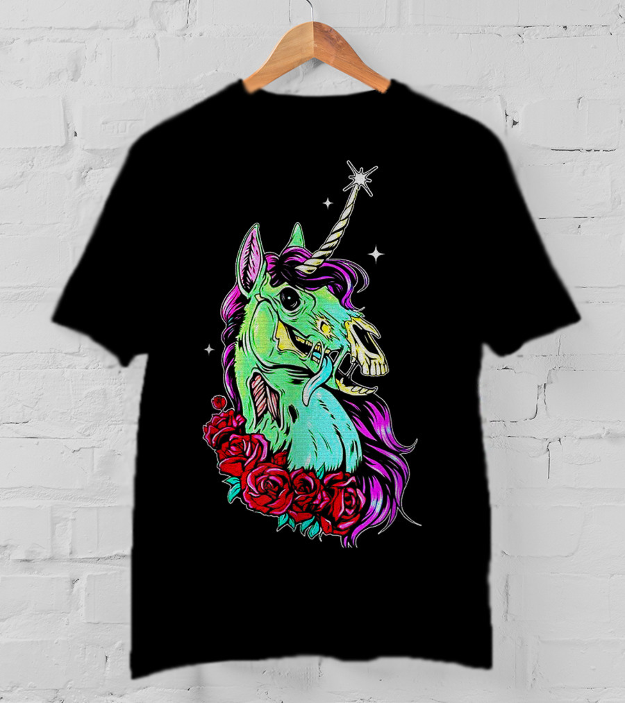 Funny Rose Floral Unicorn Horse Zombie Vibes T-Shirt