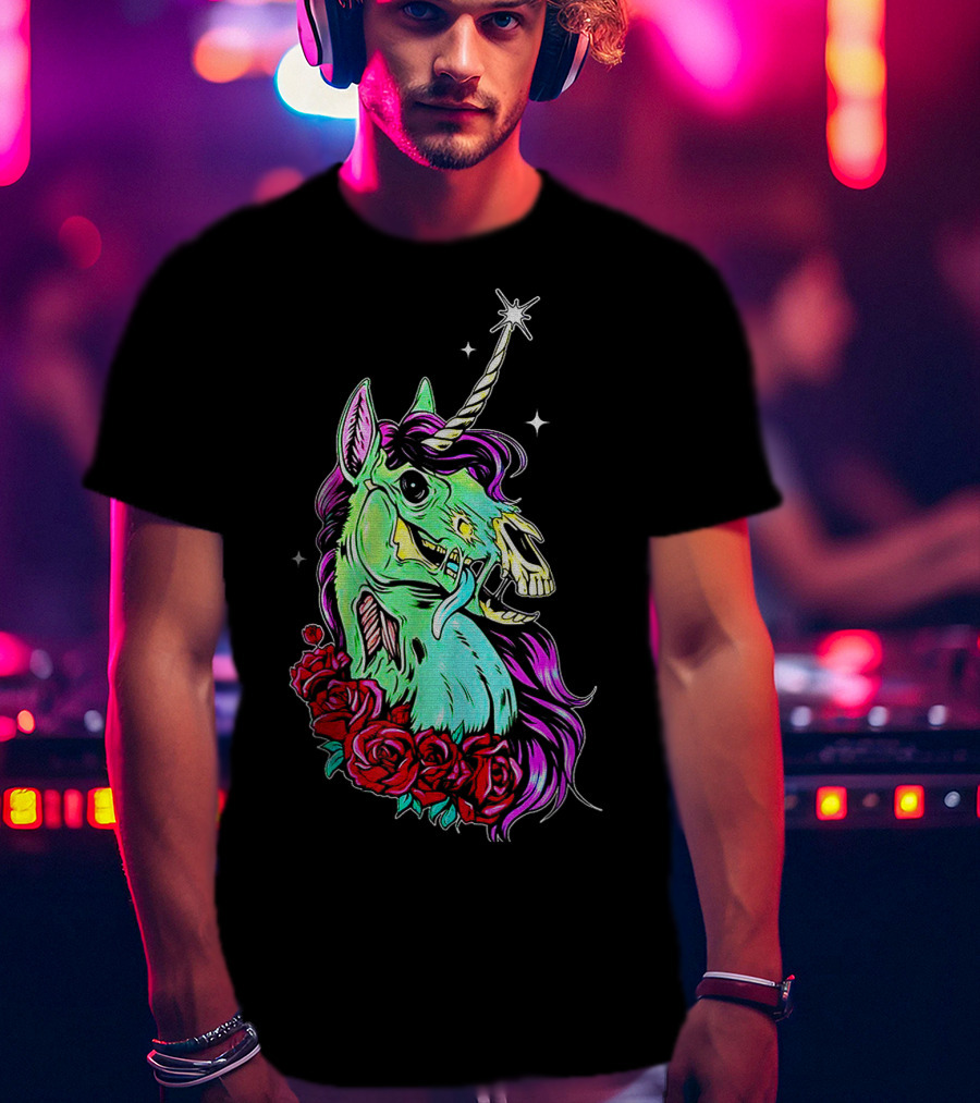 Funny Rose Floral Unicorn Horse Zombie Vibes T-Shirt
