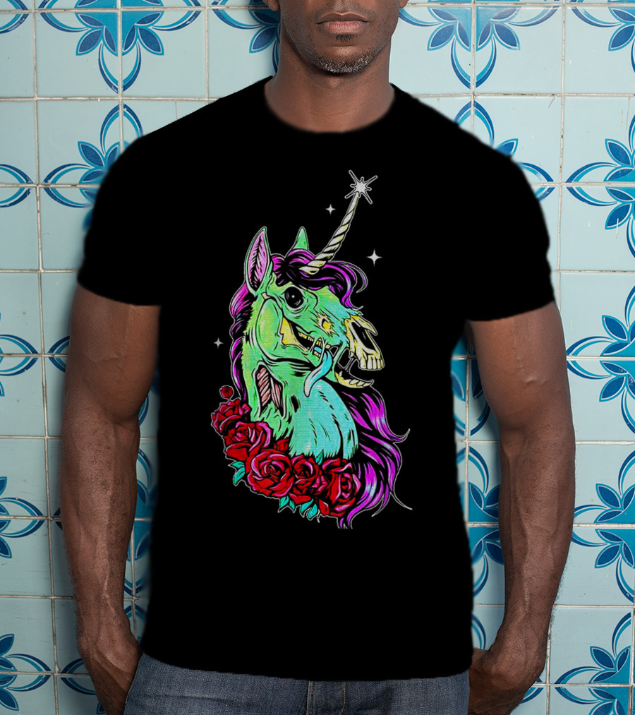 Funny Rose Floral Unicorn Horse Zombie Vibes T-Shirt