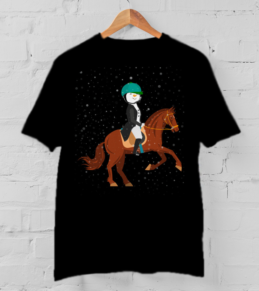 Funny Snowman Horse Riding In Winter Wonderland T-Shirt