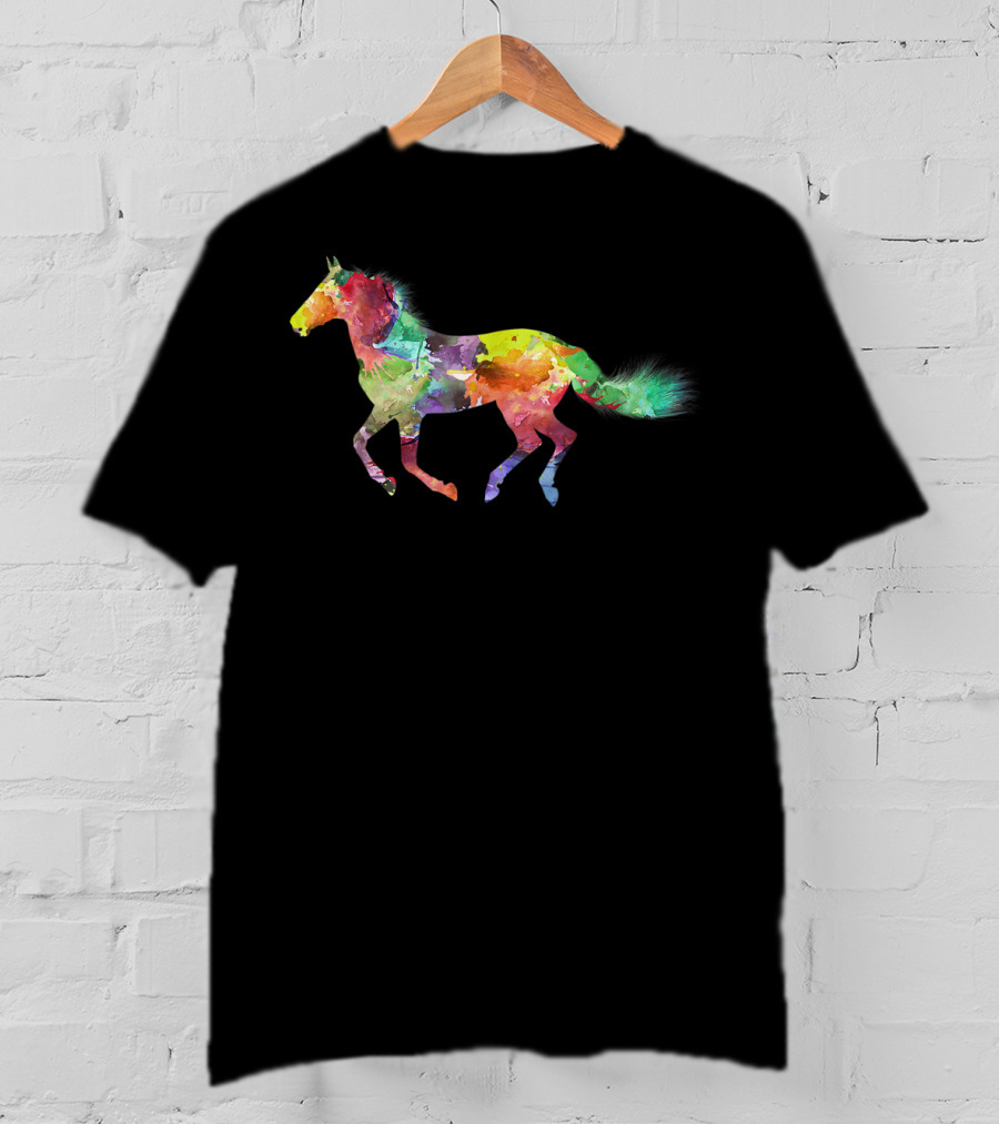 Galloping Colorful Horse Painting Horseback Riding T-Shirt
