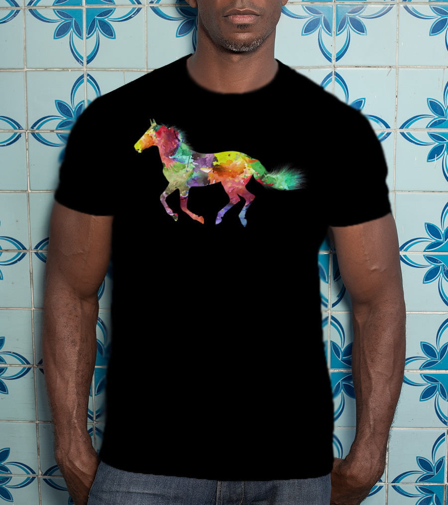 Galloping Colorful Horse Painting Horseback Riding T-Shirt