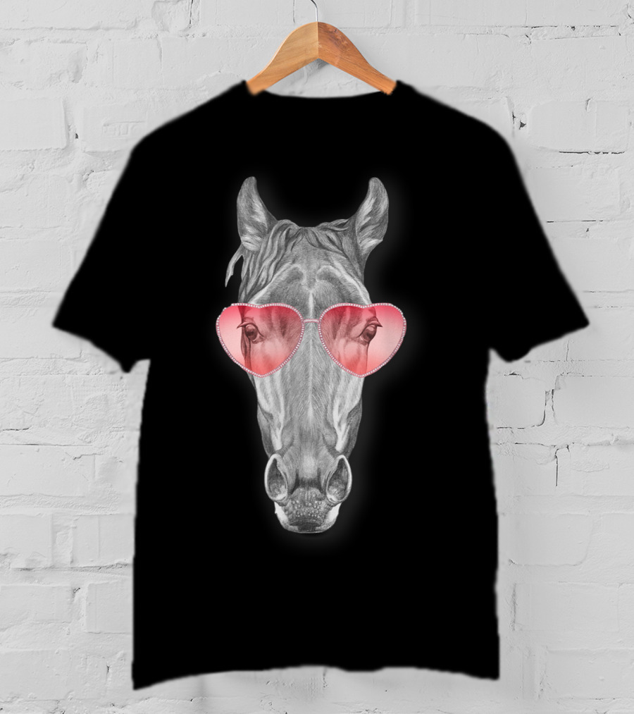 Funny Horse With Heart-Shaped Glasses T-Shirt