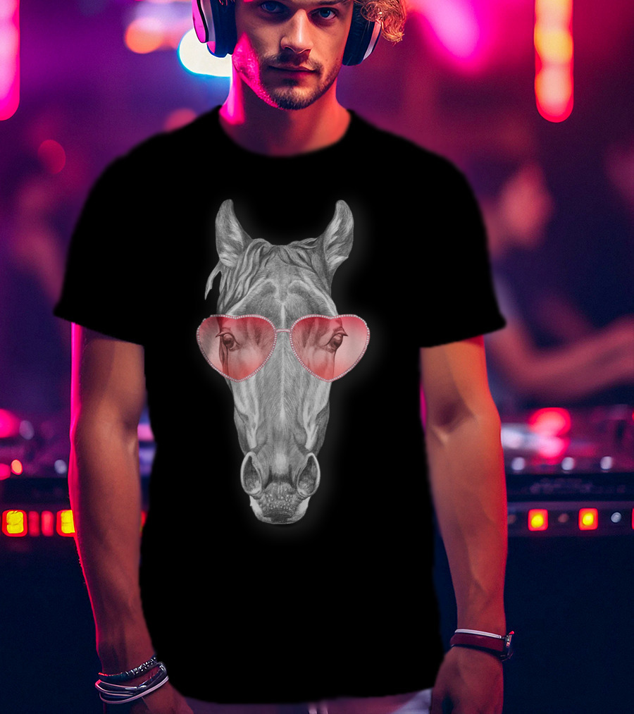 Funny Horse With Heart-Shaped Glasses T-Shirt
