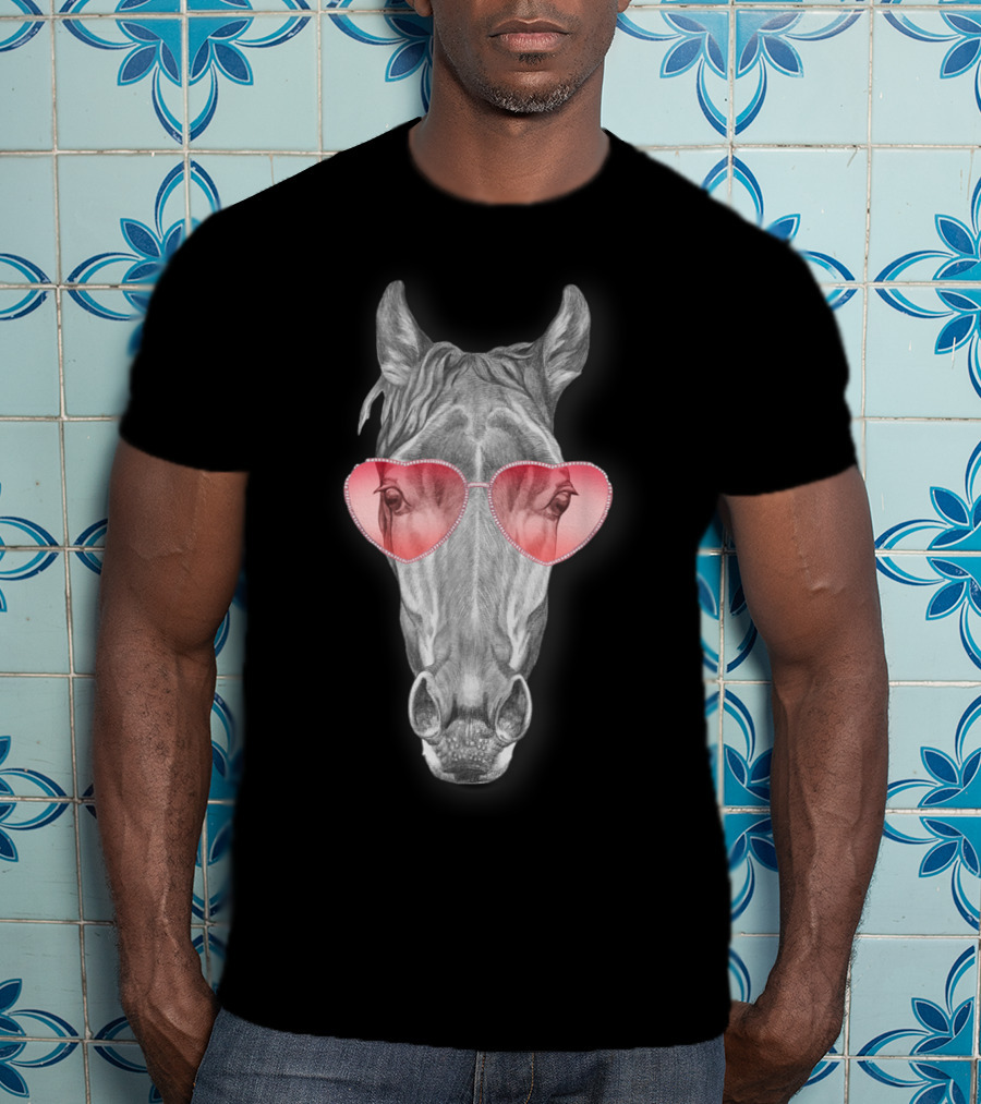 Funny Horse With Heart-Shaped Glasses T-Shirt