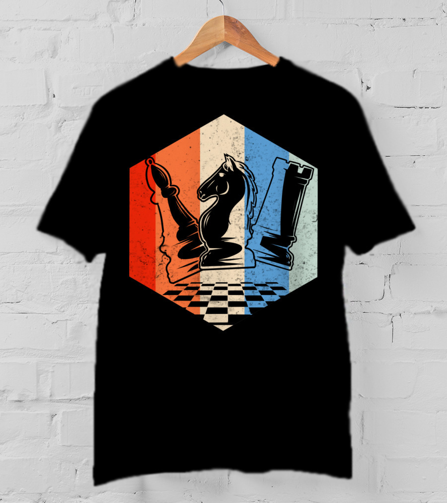 Funny Bishop Horse Rook Chess QD Retro Chessboard T-Shirt
