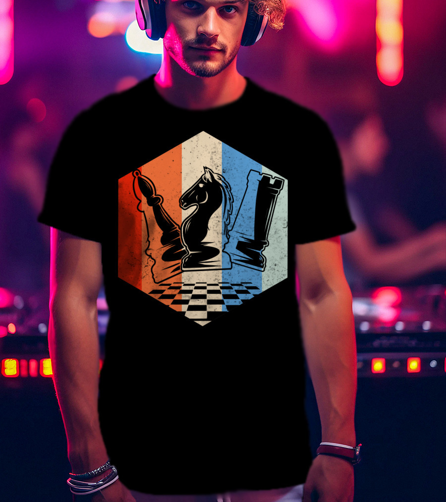 Funny Bishop Horse Rook Chess QD Retro Chessboard T-Shirt