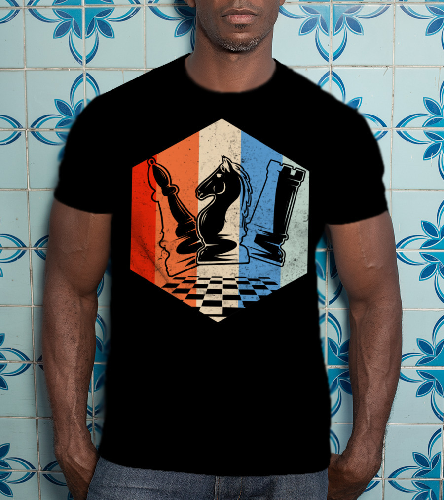Funny Bishop Horse Rook Chess QD Retro Chessboard T-Shirt