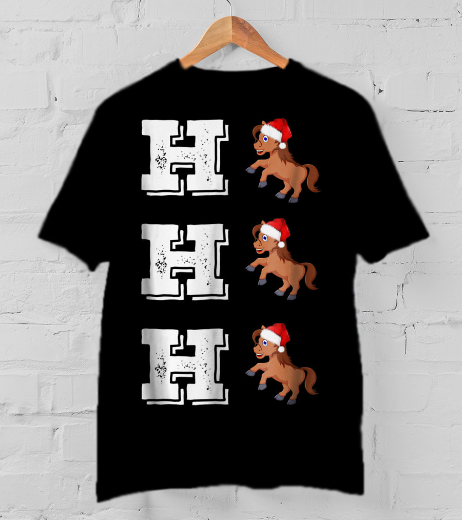Ho Ho Ho Funny Xmas Horse Lover Santa Hat T-Shirt