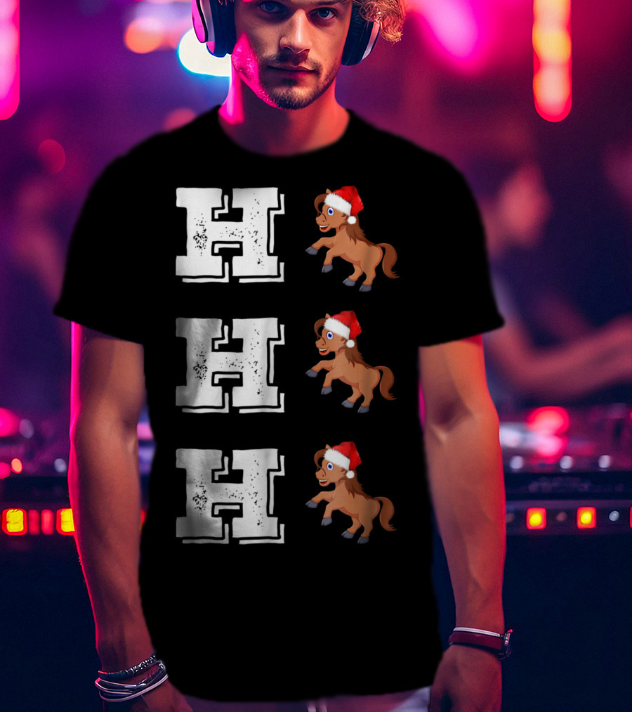 Ho Ho Ho Funny Xmas Horse Lover Santa Hat T-Shirt