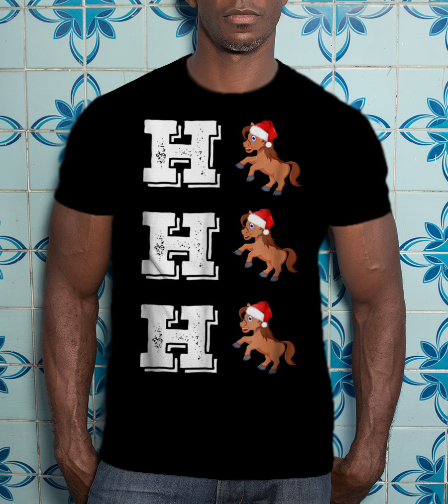 Ho Ho Ho Funny Xmas Horse Lover Santa Hat T-Shirt