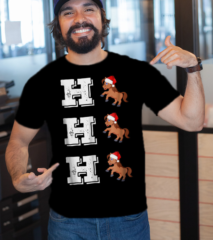Ho Ho Ho Funny Xmas Horse Lover Santa Hat T-Shirt