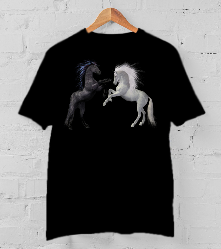 Girl's Horse Play Horseback Riding Esquireian Black Stallion White Mare T-Shirt