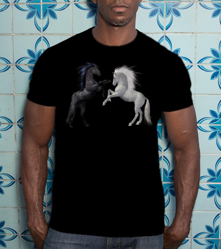 Girl's Horse Play Horseback Riding Esquireian Black Stallion White Mare T-Shirt