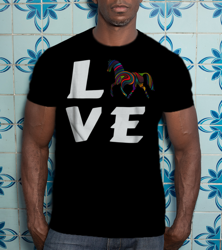 LOVE Girls Love Horses Colorful Horse T-Shirt