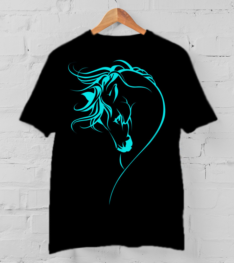 Glowing Horse Beautiful Horses Blue Neon T-Shirt