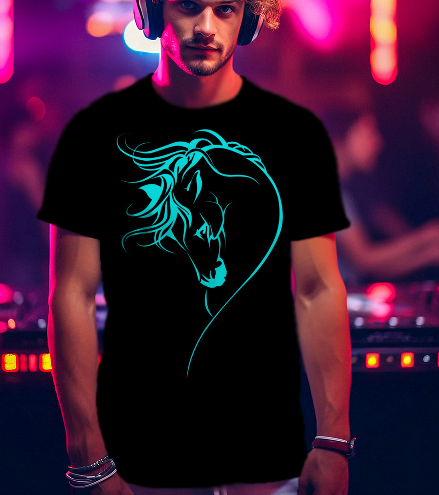 Glowing Horse Beautiful Horses Blue Neon T-Shirt