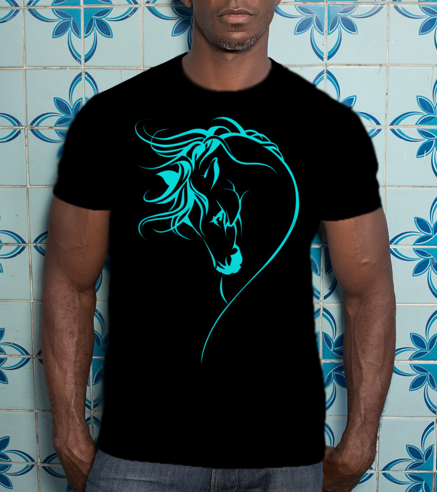 Glowing Horse Beautiful Horses Blue Neon T-Shirt