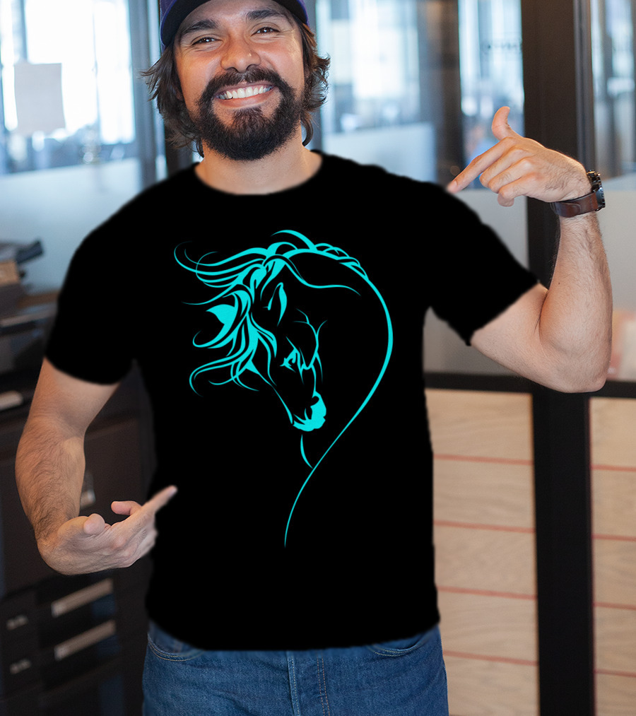 Glowing Horse Beautiful Horses Blue Neon T-Shirt