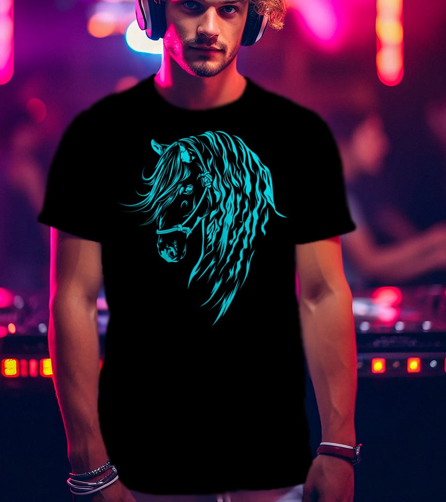 Glowing Forelock Horse Blueprint T-Shirt