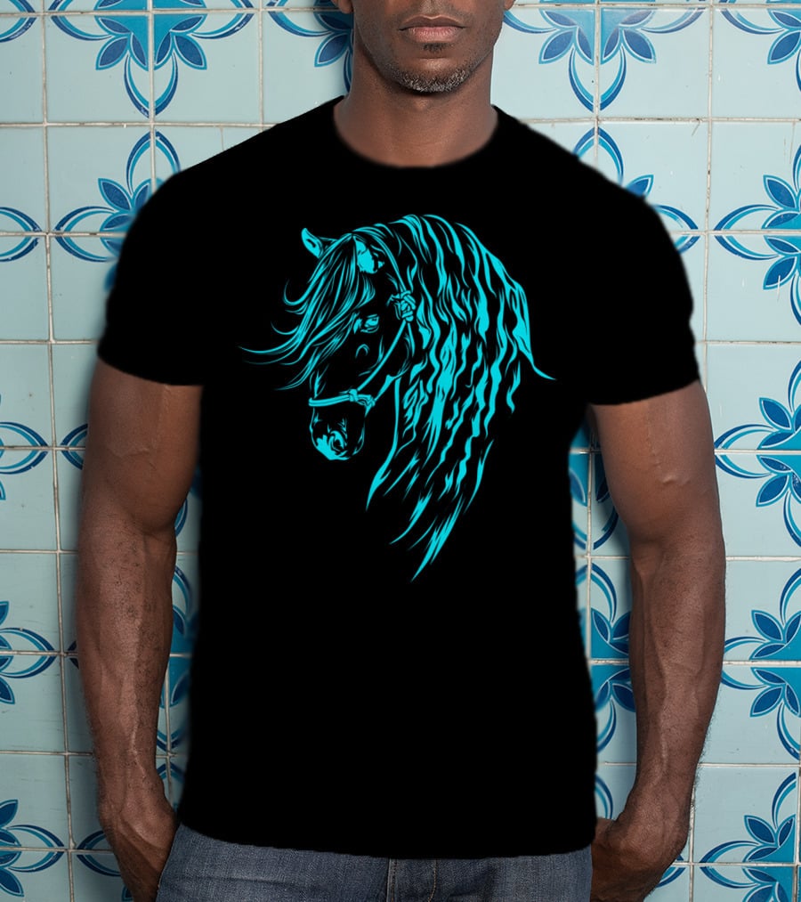 Glowing Forelock Horse Blueprint T-Shirt