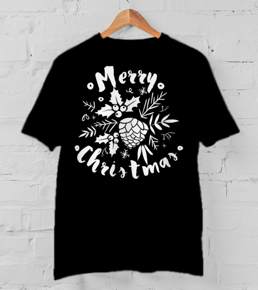 Merry Christmas Holly And Pinecone Classic Simple Merry T-Shirt
