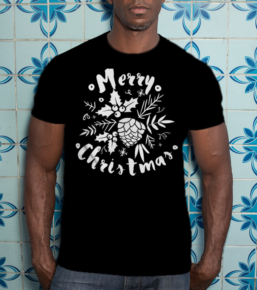 Merry Christmas Holly And Pinecone Classic Simple Merry T-Shirt