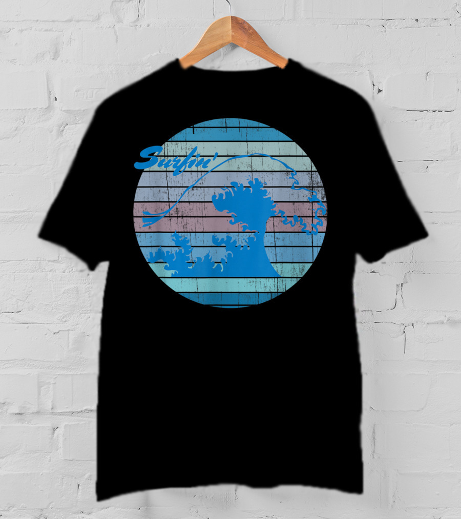 Surfin' Classic Surfing Waves Ocean Stripes T-Shirt