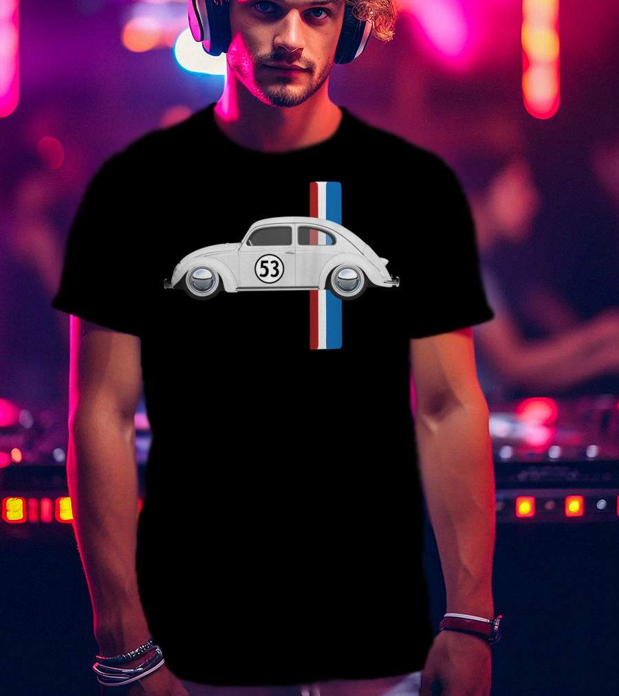 Classic Vintage Car Oldtimer 53 Bug Buggy With Red White Blue Stripes T-Shirt