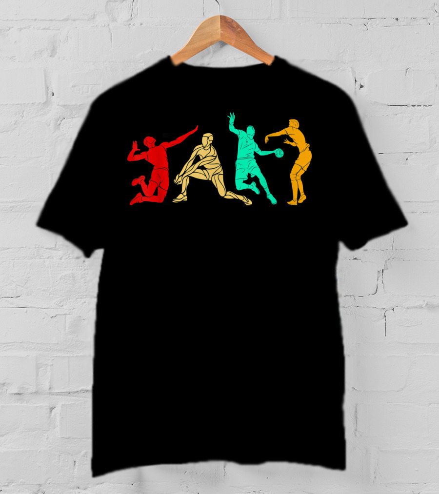 Colorful Vintage Volleyball Players In Action T-Shirt