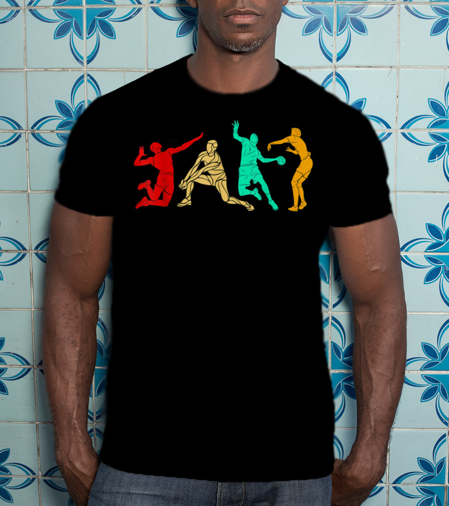 Colorful Vintage Volleyball Players In Action T-Shirt
