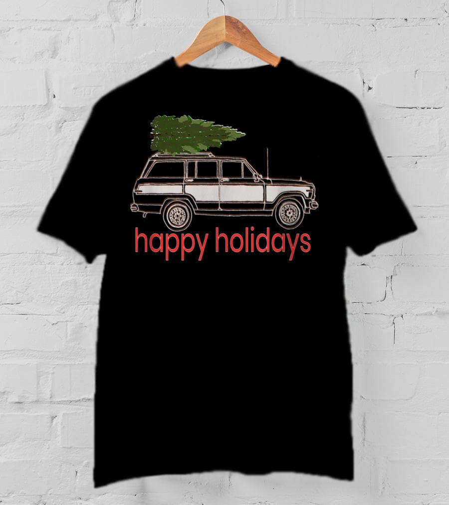 Happy Holidays Classic Woody SUV Christmas Tree T-Shirt