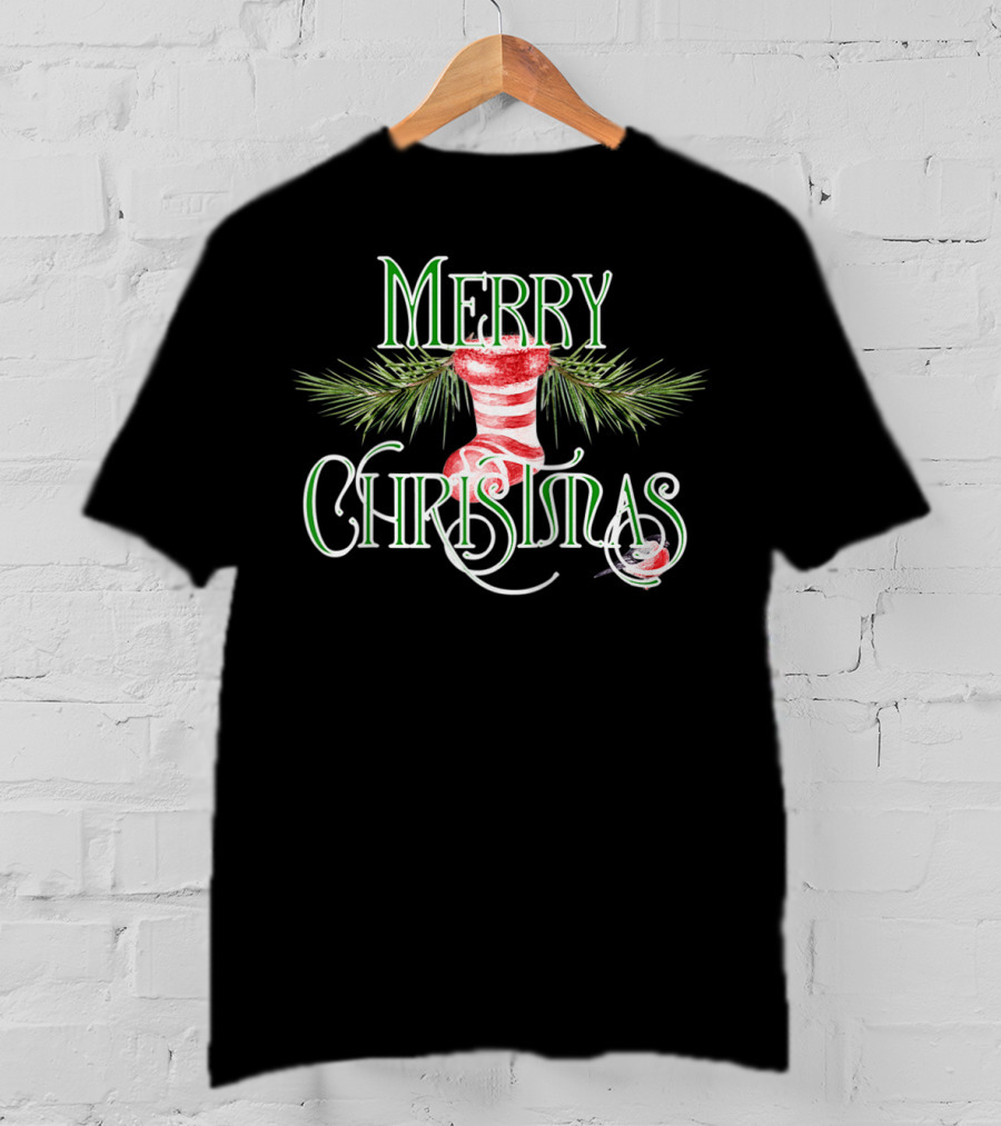 Merry Christmas Classic Wreath Stocking T-Shirt