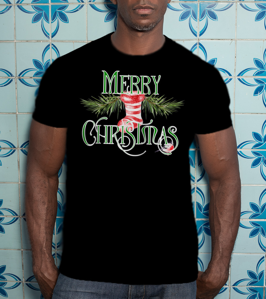 Merry Christmas Classic Wreath Stocking T-Shirt