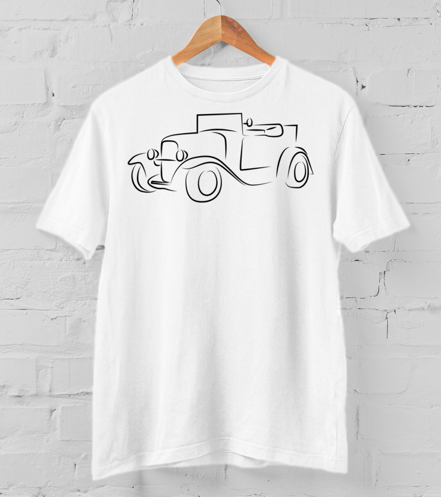 Vintage Convertible Car Black Outline Retro Vehicle T-Shirt