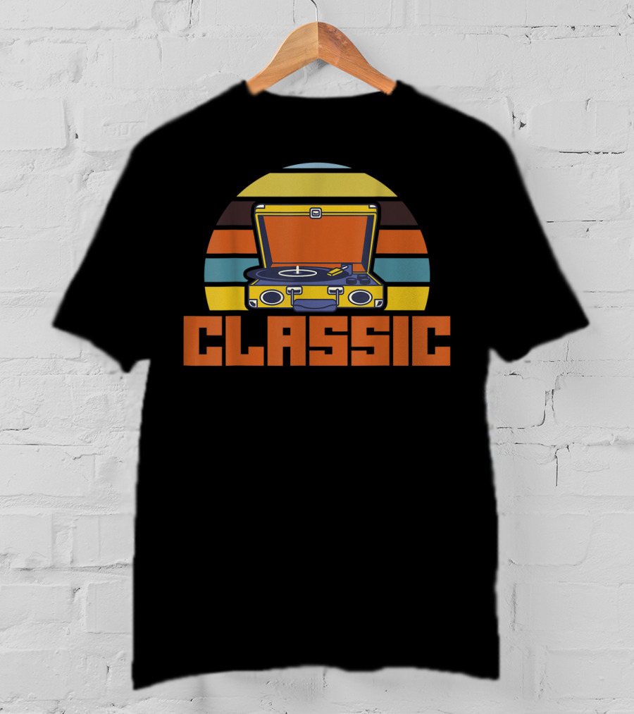 Classic Cool Turntable Vinyl Music Lifestyle Retro Strip T-Shirt