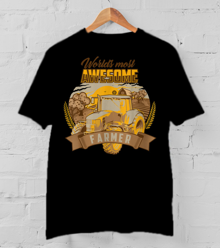 World's Most Awesome Farmer Tractor Wheat Field Scene T-Shirt