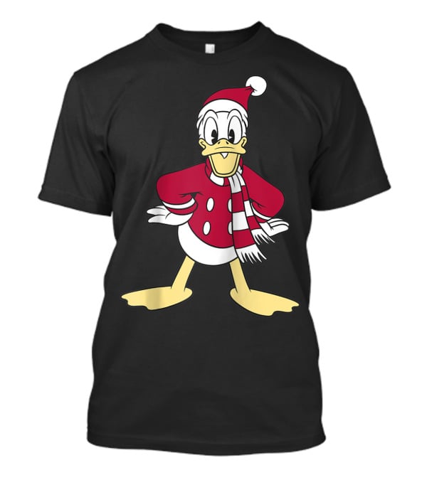 Disney Donald Duck Christmas Classic Portrait Santa Suit And Scarf T-Shirt
