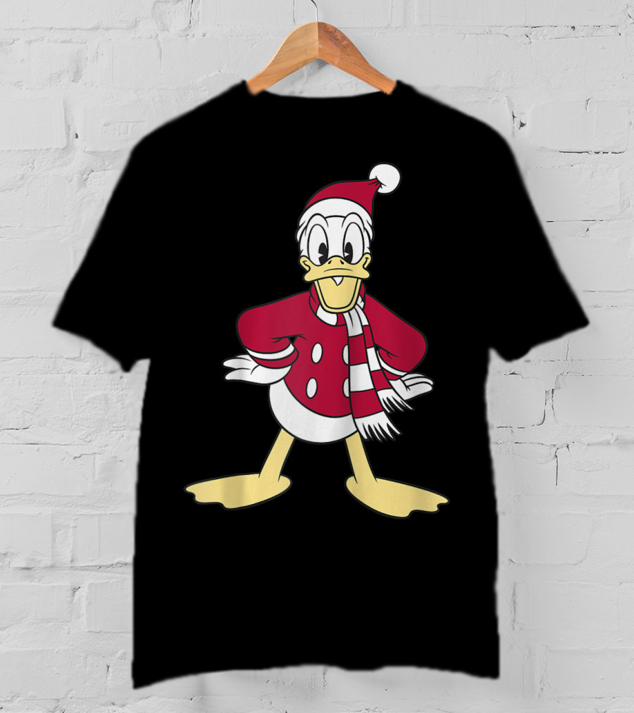 Disney Donald Duck Christmas Classic Portrait Santa Suit And Scarf T-Shirt