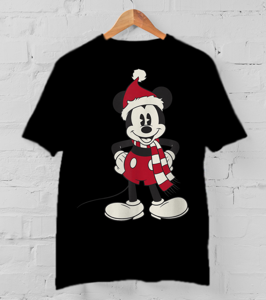 Disney Mickey Mouse Christmas Santa Hat And Scarf T-Shirt
