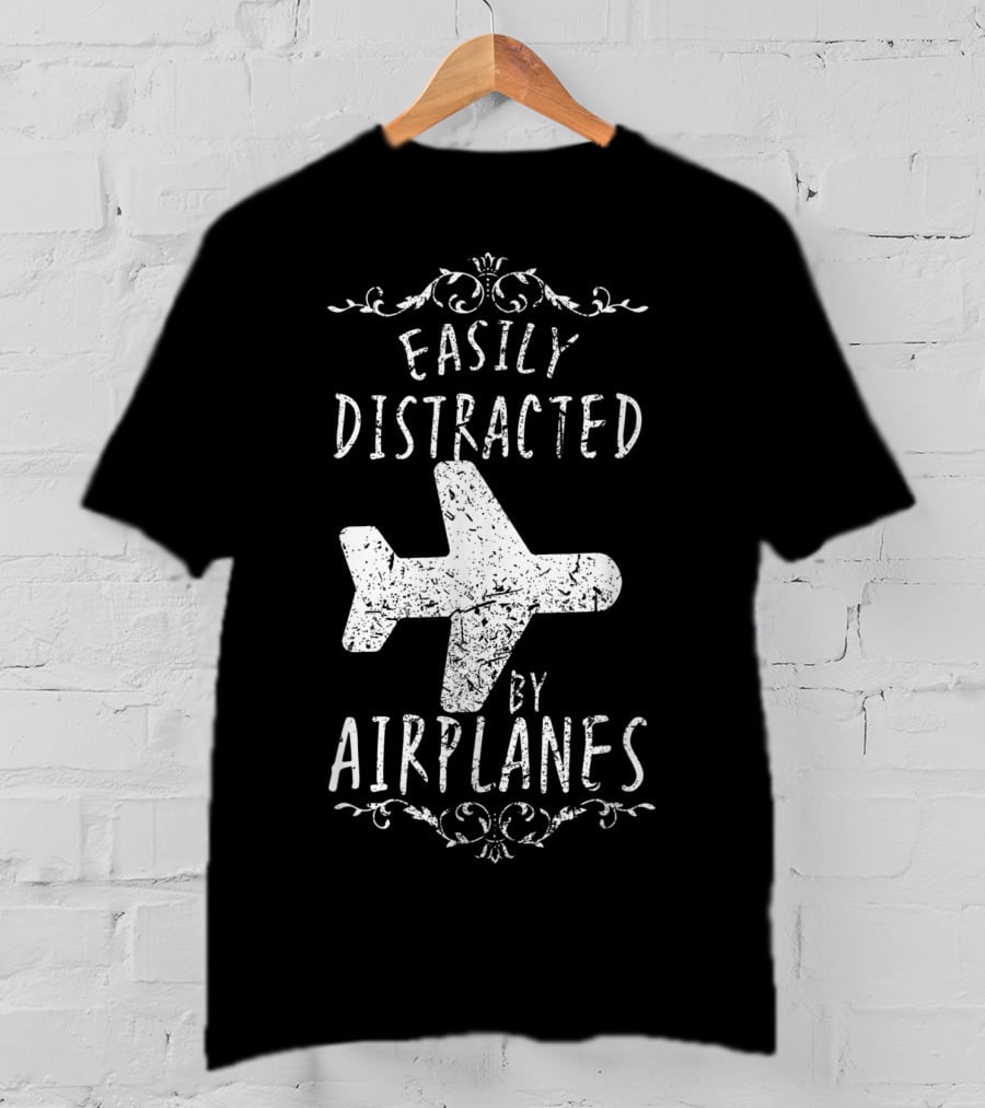 Easily Distracted By Airplanes Pilot Humor F1 T-Shirt