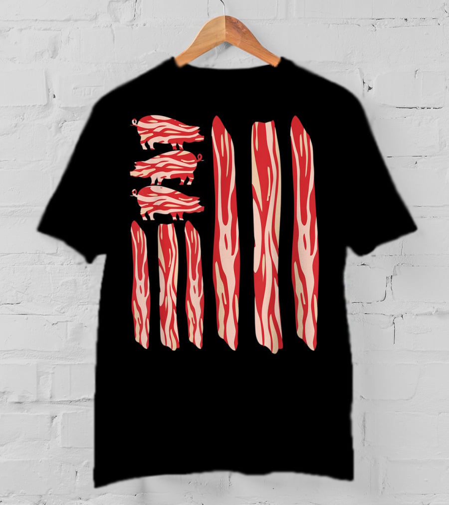 Funny Vintage Bacon Flag With Pig T-Shirt