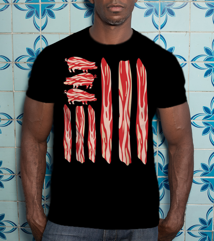 Funny Vintage Bacon Flag With Pig T-Shirt
