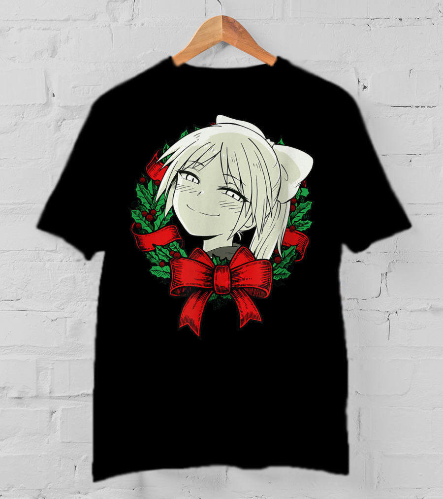 Manga Merry Christmas Wreath Funny Classic Happy College T-Shirt