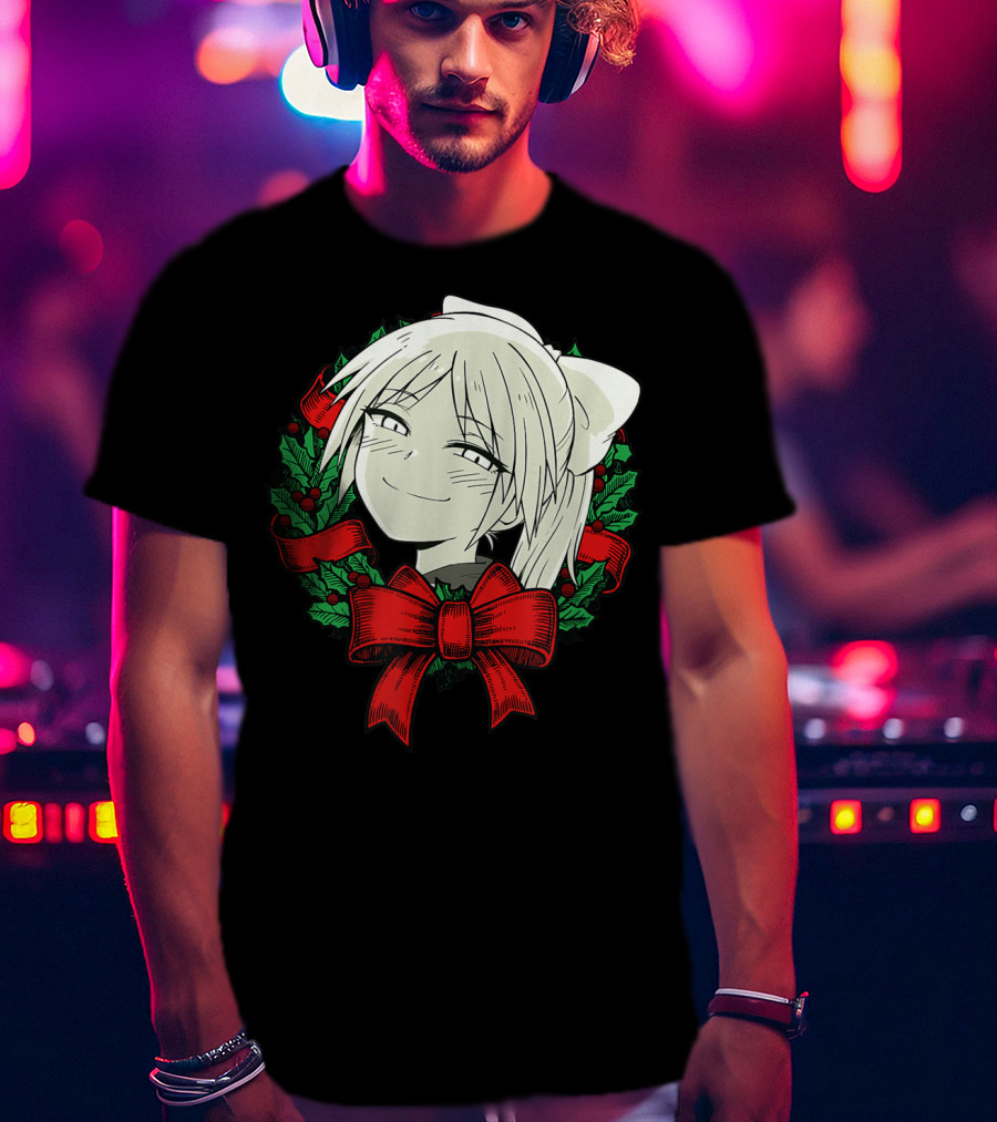 Manga Merry Christmas Wreath Funny Classic Happy College T-Shirt