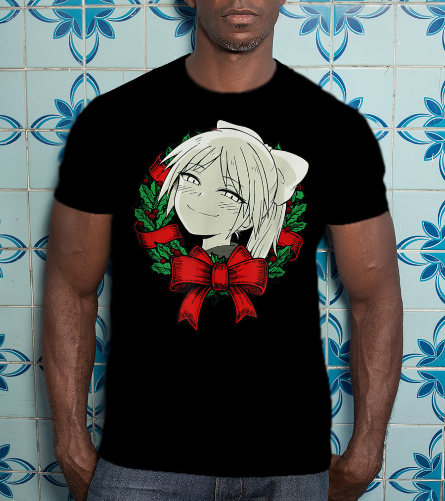 Manga Merry Christmas Wreath Funny Classic Happy College T-Shirt