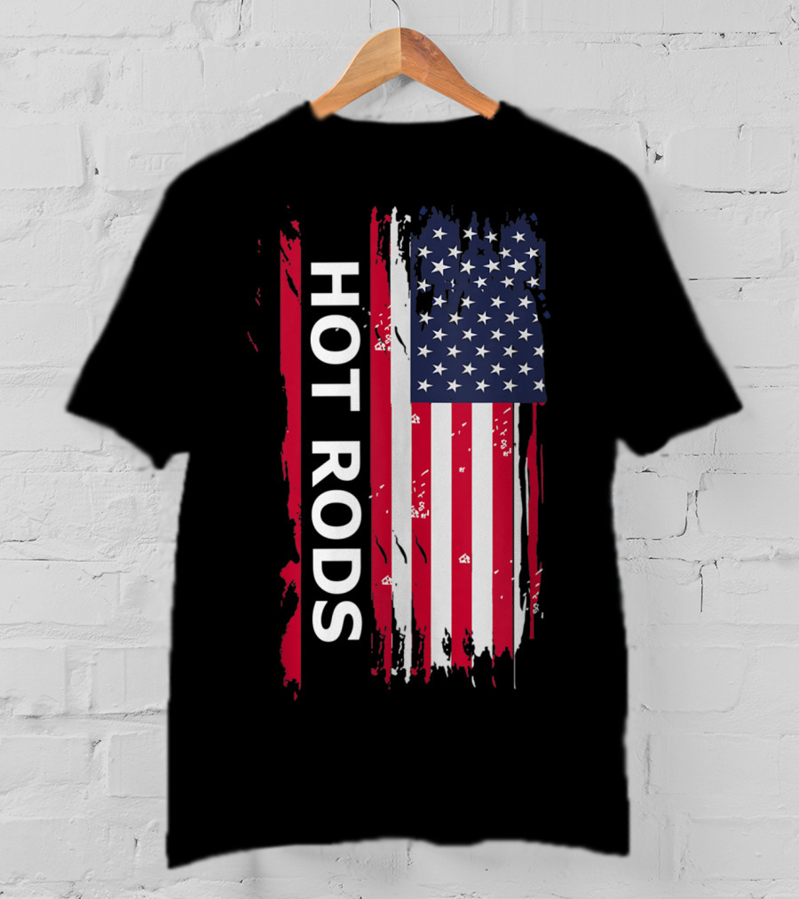 HOT RODS American Flag Classic Muscle Cars T-Shirt