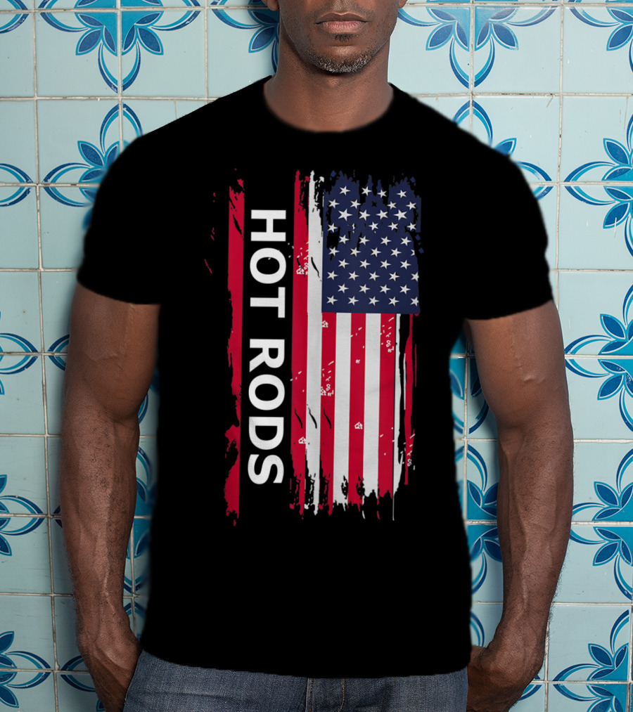 HOT RODS American Flag Classic Muscle Cars T-Shirt