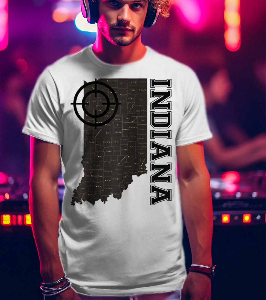 Indiana Map County Outline Vintage Classic Black EJ Maze T-Shirt